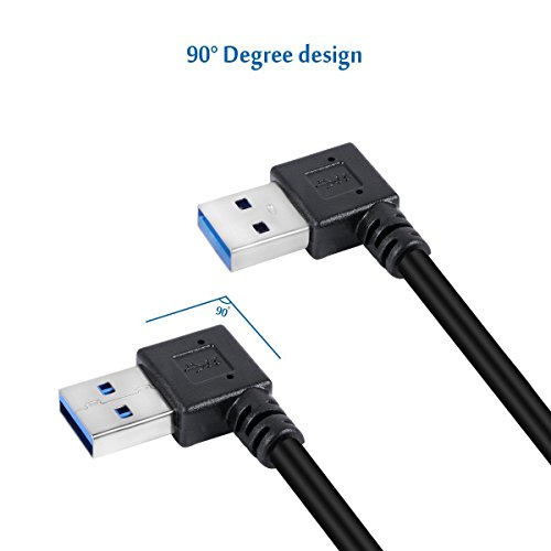 UCEC® Cable Alargador USB 3.0 Alta Velocidad Macho a hembra Extension Cable de 90 Grados Ángulo Adaptador Conector, Ángulo Derecho y Izquierdo - Color Negro (Pack of 2)