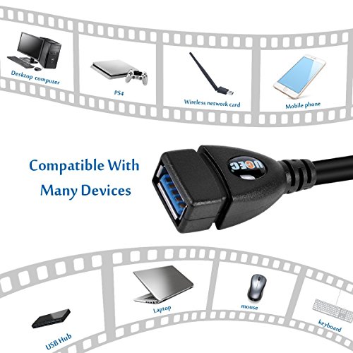 UCEC® Cable Alargador USB 3.0 Alta Velocidad Macho a hembra Extension Cable de 90 Grados Ángulo Adaptador Conector, Ángulo Derecho y Izquierdo - Color Negro (Pack of 2)