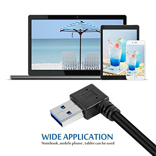 UCEC® Cable Alargador USB 3.0 Alta Velocidad Macho a hembra Extension Cable de 90 Grados Ángulo Adaptador Conector, Ángulo Derecho y Izquierdo - Color Negro (Pack of 2)