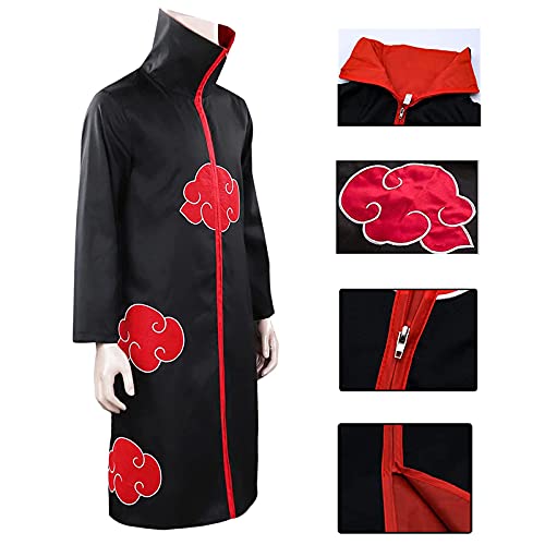 Uchiha Itachi Abrigo Anime Cosplay Disfraz para niños Adultos Unisex Cosplay Halloween Navidad Fiesta Disfraz Capa con Diadema y Anillo (L)