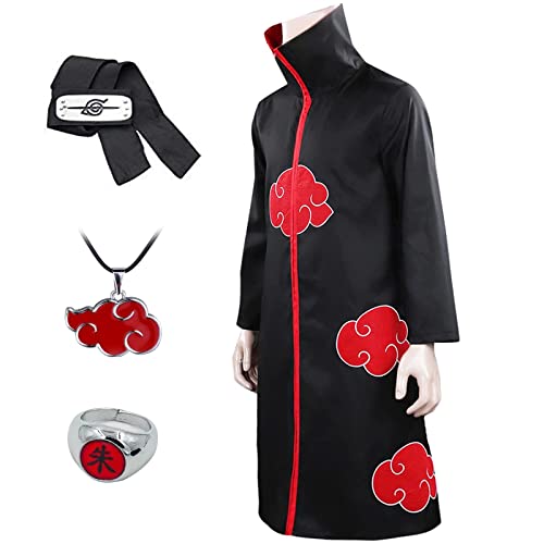 Uchiha Itachi Abrigo Anime Cosplay Disfraz para niños Adultos Unisex Cosplay Halloween Navidad Fiesta Disfraz Capa con Diadema y Anillo (L)