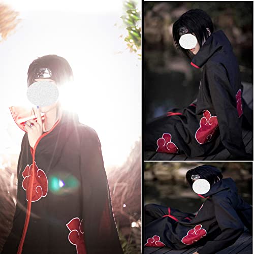 Uchiha Itachi Abrigo Anime Cosplay Disfraz para niños Adultos Unisex Cosplay Halloween Navidad Fiesta Disfraz Capa con Diadema y Anillo (L)