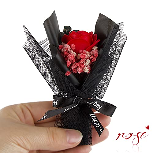 UFLF 3pcs Mini Flores Artificiales Rosas de Jabón+Flores Secas Naturales Pequeñas Preservadas con Gasa para Regalos Cumpleaños Amigos Familiares Decoración Hogar Cafetería