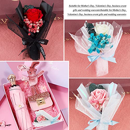 UFLF 3pcs Mini Flores Artificiales Rosas de Jabón+Flores Secas Naturales Pequeñas Preservadas con Gasa para Regalos Cumpleaños Amigos Familiares Decoración Hogar Cafetería