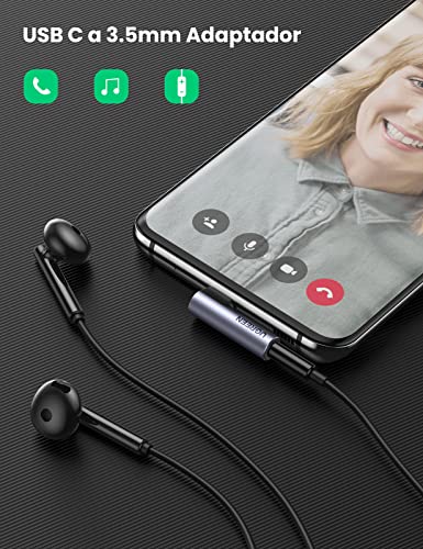 UGREEN Adaptador USB Tipo C a Jack 3.5mm, 90 Grados Adaptador USB C Jack para Auriculares, Audio Estéreo Aux Coche Mini Convertidor Compatible con Huawei P40 Mate 30 Pro OnePlus Nord 9 8T Xiaomi Mi 10