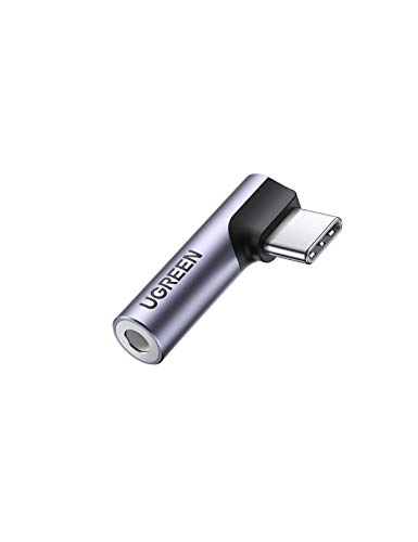 UGREEN Adaptador USB Tipo C a Jack 3.5mm, 90 Grados Adaptador USB C Jack para Auriculares, Audio Estéreo Aux Coche Mini Convertidor Compatible con Huawei P40 Mate 30 Pro OnePlus Nord 9 8T Xiaomi Mi 10