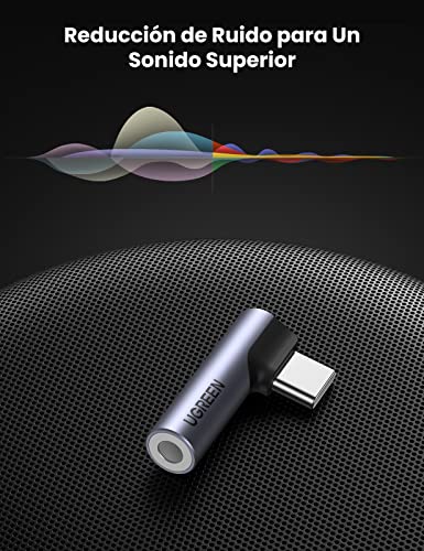 UGREEN Adaptador USB Tipo C a Jack 3.5mm, 90 Grados Adaptador USB C Jack para Auriculares, Audio Estéreo Aux Coche Mini Convertidor Compatible con Huawei P40 Mate 30 Pro OnePlus Nord 9 8T Xiaomi Mi 10