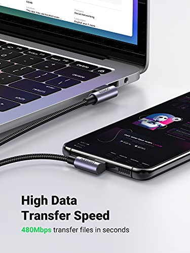 UGREEN Cable USB Tipo C, Cargador Tipo C Carga Rápida, Cable USB C Acodado Nylon Trenzado para Móvil USB C Galaxy Note S20 A50 A70 A21 A51, Xiaomi 10 11, Redmi Note 9 8, Huawei P40 P30(0,5 Metros)