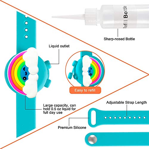 Ulife Mall 3 Piezas Pulsera Dispensadora de Gel con Botellas de Recarga, Silicona Pulsera de Mano Dispensador de desinfectante de Manos para Niños y Adultos, Elementos Esenciales de Regreso a Escuela