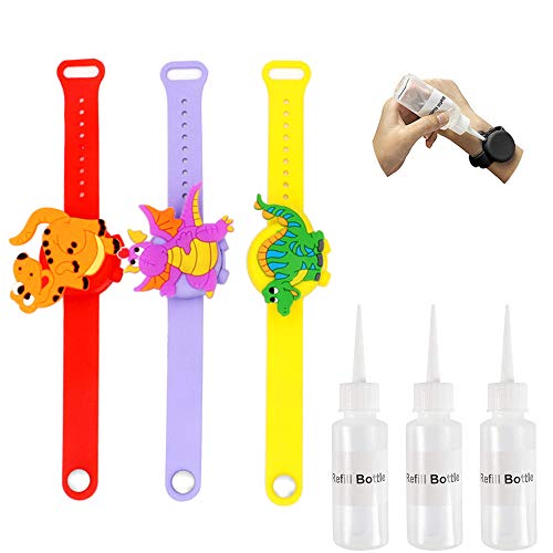 Ulife Mall 3 Piezas Pulsera Dispensadora de Gel con Botellas de Recarga, Silicona Pulsera de Mano Dispensador de desinfectante de Manos para Niños y Adultos, Elementos Esenciales de Regreso a Escuela