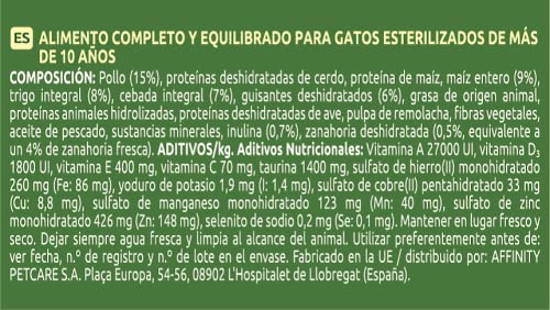Ultima Pienso para Gatos Esterilizados Senior + de 10 Años con Pollo - 3000 gr