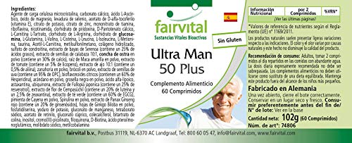 Ultra Man 50 Plus - Multivitamínico PARA HOMBRES - Dosis elevada - más de 50 ingredientes - 60 Comprimidos - Calidad Alemana