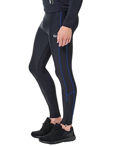 Ultrasport Pantalones largos de correr para hombre, con efecto de compresión y función de secado rápido, Negro/Azul Victoria, XL