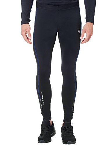 Ultrasport Pantalones largos de correr para hombre, con efecto de compresión y función de secado rápido, Negro/Azul Victoria, XL