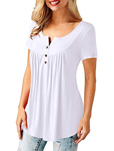 UMIPUBO Bluas de Mujer Camisa Algodón Blusa Mujer Elegante Manga Corta Camisa Suelta Mujer Casual Verano Shirts (Blanco, L)