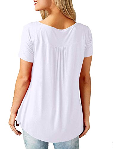 UMIPUBO Bluas de Mujer Camisa Algodón Blusa Mujer Elegante Manga Corta Camisa Suelta Mujer Casual Verano Shirts (Blanco, L)