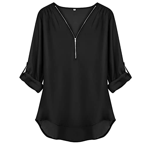 UMIPUBO Blusas y Camisa Mujer Vaquera Sexy Camisetas de Gasa Tops Cremallera Manga Corta Blusas Cuello en V Ropa