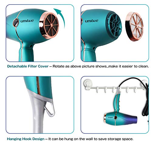 Umitive Secador de Pelo Profesional 2300W, AC Motor Secador Iónico con Tecnologia Ceramica, 2 Velocidades 3 Temperaturas, Contiene 1 Difusor y 2 Concentradores