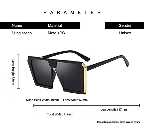 U/N Gafas de Sol cuadradas de Moda para Mujer, Gafas de Sol Negras Grandes de Lujo para Mujer, Espejos para Mujer, 1