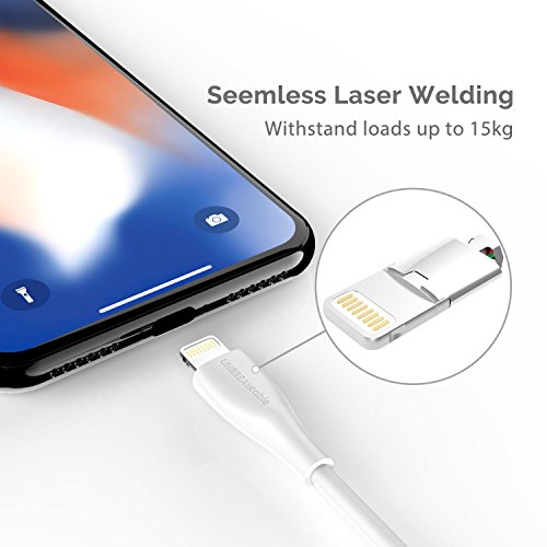 UNBREAKcable Cargador iPhone Cable Lightning iPhone - [Apple MFi Certificado] - 1M Cable Apple Nylon Trenzado Compatible con iPhone XS MAX XR X 8 Plus 7 Plus 6S 6 Plus 5 5S 5C SE iPad-Blanco