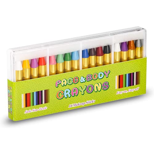 UNEEDE Pintura Facial, 16 Colores Pinturas Cara para Niños Face Body Paint Crayons Seguros y No Tóxicos Maquillaje Carnival Set para Carnaval, Pascua de Resurrección, Halloween Cosplay/Fiestastura