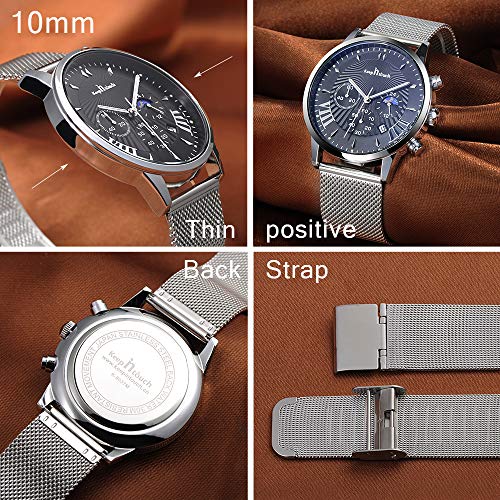 Unendlich U-Reloj de Cuarzo Cronógrafo para Hombre Minimalista Moda Relojes de Pulsera Casual Impermeable con Reloj Calendario