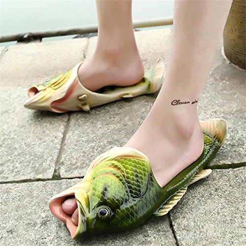 UNIQSTORE Tricky Fisch Sandalias con forma de pescado, zapatillas de estar por casa creativas, estilo de pez, para la playa, calzado inspirado en peces, para hombre, verde, 41/42 EU