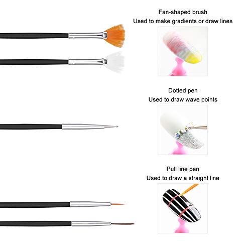 upain 15 Pinceles para Uñas de UV Gel, Nail Art Pen Brush, Acrílico Uñas de Gel, Nail Art Pintura Dibujo línea Herramienta, Juego de Herramientaspara Decoración de Uñas (Negro)