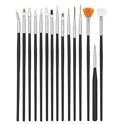 upain 15 Pinceles para Uñas de UV Gel, Nail Art Pen Brush, Acrílico Uñas de Gel, Nail Art Pintura Dibujo línea Herramienta, Juego de Herramientaspara Decoración de Uñas (Negro)