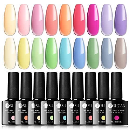 UR SUGAR 7,5ML Esmalte de Gel Semipermanente Colores del Caramelo Soak Off UV LED Esmalte de Uñas Gel Top Coat Base Gel Manicura Kit de Colección de 18+2 Botellas