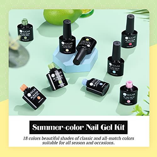 UR SUGAR 7,5ML Esmalte de Gel Semipermanente Colores del Caramelo Soak Off UV LED Esmalte de Uñas Gel Top Coat Base Gel Manicura Kit de Colección de 18+2 Botellas