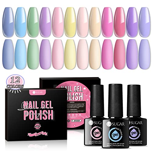UR SUGAR 7ML Esmaltes Semipermanentes Kit Color Macaron Pastel Rojo Rosa Nude Pintauñas Gel Uñas de Gel Pintauñas Semipermanente UV Pastel Gel Colores Kit Primavera Verano 12PCS