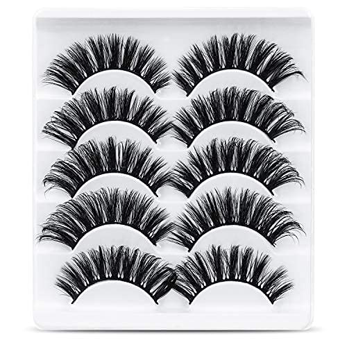 URAQT Pestañas Postizas, 5 pares de Pestañas de Aspecto Natural 3D, Paquete de Pestañas Suaves Reutilizables Hechas a Mano para Extensión de Pestañas de Maquillaje (Grueso+)