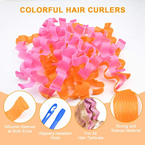 URAQT Rizador de Pelo Mágico, 24 Piezas Rizadores de Pelo de Onda, Rizadores de Pelo Sin Calor en Espiral con Ganchos de Peinado, Rulos para Cabello Kit de Bricolaje para Mujeres y Niñas, 45cm