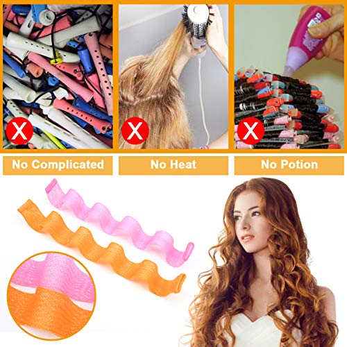 URAQT Rizador de Pelo Mágico, 24 Piezas Rizadores de Pelo de Onda, Rizadores de Pelo Sin Calor en Espiral con Ganchos de Peinado, Rulos para Cabello Kit de Bricolaje para Mujeres y Niñas, 45cm