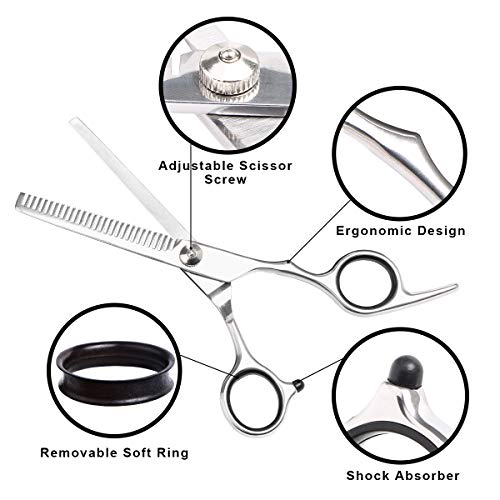 URAQT Tijeras de Peluquería Profesional, 11Pcs Juego de Tijeras para el Cabello con Peine de Navaja de Afeitar y Clips, Tijeras Cortar Pelo de Acero Inoxidable para Hombres y Mujeres, Salón y Hogar