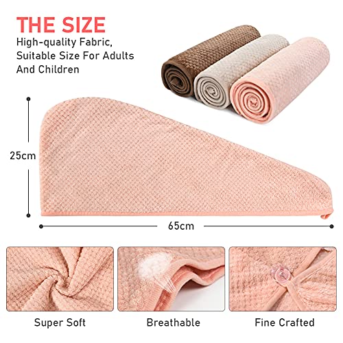 URAQT Toalla Turbante Rápido, 3pcs Toalla de Microfibra para El Cabello para Mujeres, Toalla Pelo Secado Rapido Coral Fleece con Botón, Toallas de Baño para Secar Pelo, en Ducha, SPA, Maquillaje
