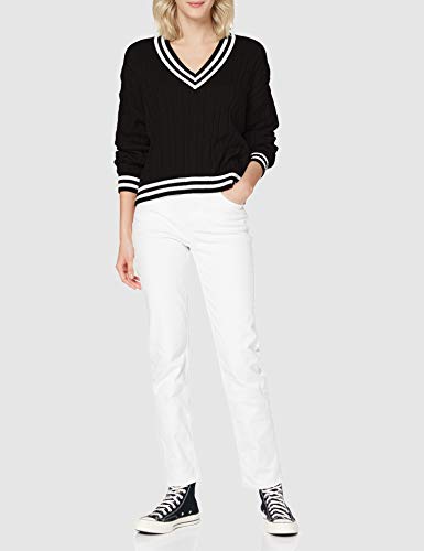 Urban Classics Ladies Short V-Neck College Sweater Sudadera, Negro, Blanco, XS para Mujer