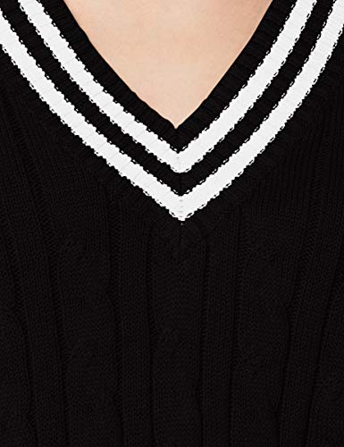 Urban Classics Ladies Short V-Neck College Sweater Sudadera, Negro, Blanco, XS para Mujer