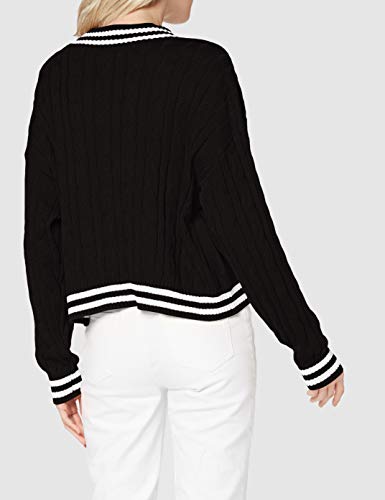 Urban Classics Ladies Short V-Neck College Sweater Sudadera, Negro, Blanco, XS para Mujer
