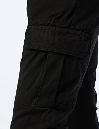 URBAN CLASSICS Pantalón jogging Cargo con bolsillos de parche 2 laterales y 2 traseros, ajuste slim fit, color liso, cintura cordón, puños elásticos, color negro, talla M