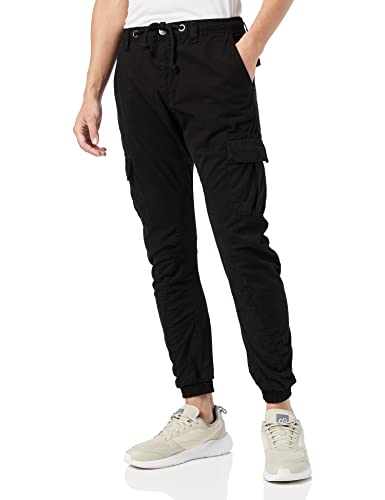 URBAN CLASSICS Pantalón jogging Cargo con bolsillos de parche 2 laterales y 2 traseros, ajuste slim fit, color liso, cintura cordón, puños elásticos, color negro, talla M