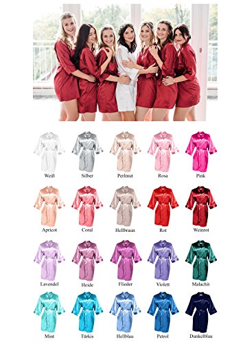 VA-Fashion Bata de mujer para dama de honor, dama de honor, novia, boda, satén corto, Rosa., M
