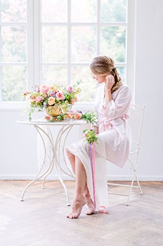 VA-Fashion Bata de mujer para dama de honor, dama de honor, novia, boda, satén corto, Rosa., M