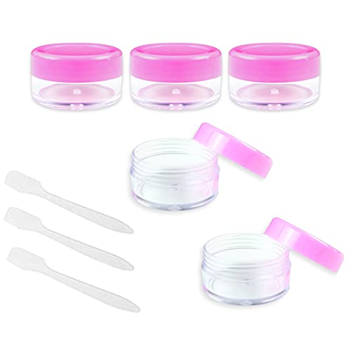Vacío Plástico Transparente Contenedor de Cosméticos Tarros - 20 Piezas Tarros de Crema 10g / 10ml Puede Olla cosmética - con 10 Piezas Mini Espátula (Rosa) Tarro vacío Crema de Viaje con Tapa para