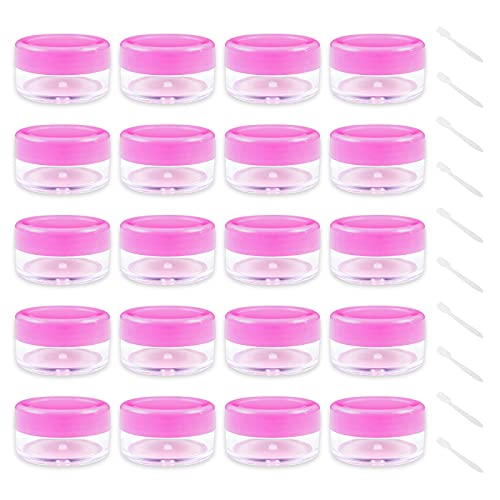 Vacío Plástico Transparente Contenedor de Cosméticos Tarros - 20 Piezas Tarros de Crema 10g / 10ml Puede Olla cosmética - con 10 Piezas Mini Espátula (Rosa) Tarro vacío Crema de Viaje con Tapa para