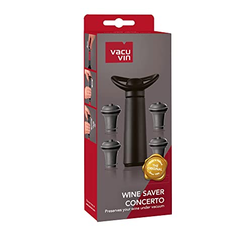 Vacu Vin 09874606 - Bomba de Vació "Concerto" con 4 tapones, Color negro