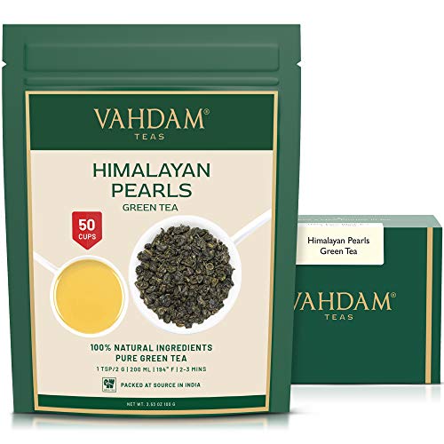 VAHDAM, hojas de té verde de las perlas del Himalaya | 100g (50 Copas) | Hojas sueltas de té verde puro | ANTIOXIDANTES