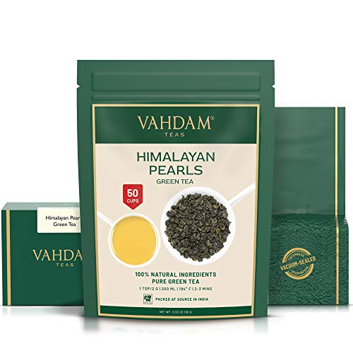 VAHDAM, hojas de té verde de las perlas del Himalaya | 100g (50 Copas) | Hojas sueltas de té verde puro | ANTIOXIDANTES