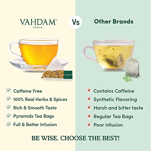 VAHDAM Té Cúrcuma Camomila - 30 Bolsitas | Cúrcuma Activa + Flores de Camomila | Fomenta la CALMA, Mejora el SUEÑO | 30 Raciones – Tomar Frío o Caliente | Ingredientes 100% Naturales | Infusión Floral